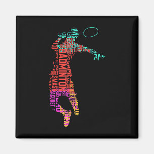 Farbenfroher Badminton Player _ Shuttle Racket _ B Magnet