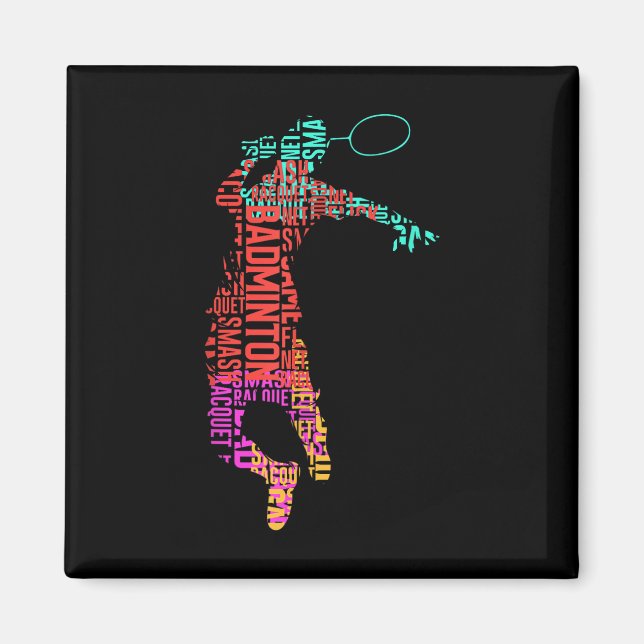 Farbenfroher Badminton Player _ Shuttle Racket _ B Magnet (Vorne)