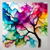 Farbenfroher Baum Alkohol Tinte Abstract