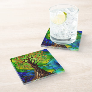 Farbenfroher Baum aus festem Glas - Look II Glasuntersetzer