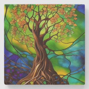 Farbenfroher Baum aus festem Glas - Look II Steinuntersetzer