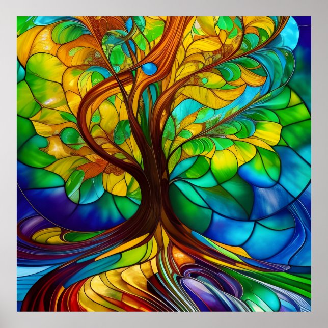 Farbenfroher Baum aus festem Glas Poster (Vorne)