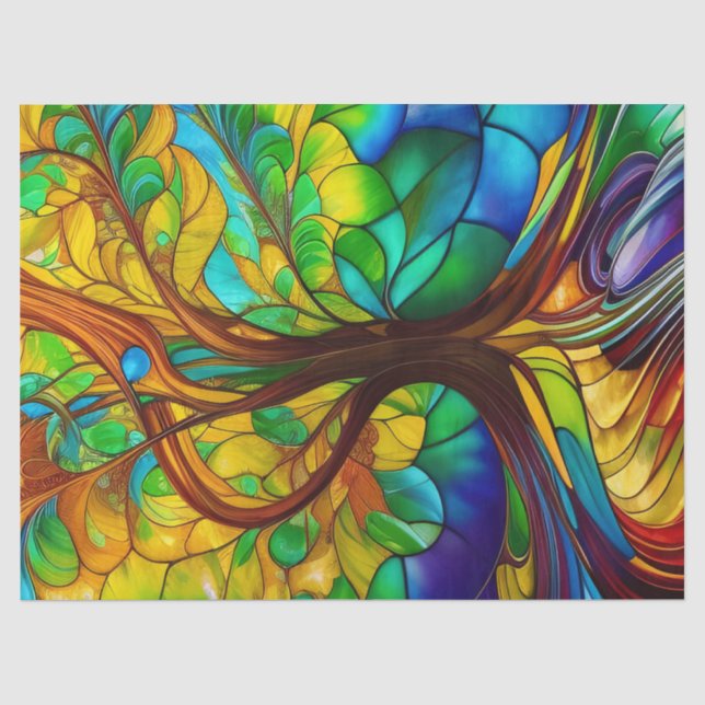 Farbenfroher Baum aus festem Glas Seidenpapier (Vorderseite)