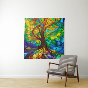 Farbenfroher Baum aus festem Glas Wandteppich