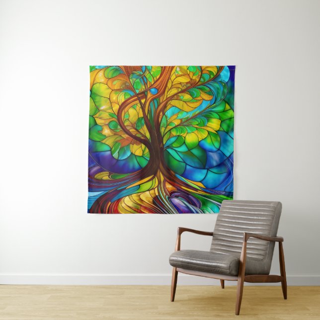 Farbenfroher Baum aus festem Glas Wandteppich (Beispiel)