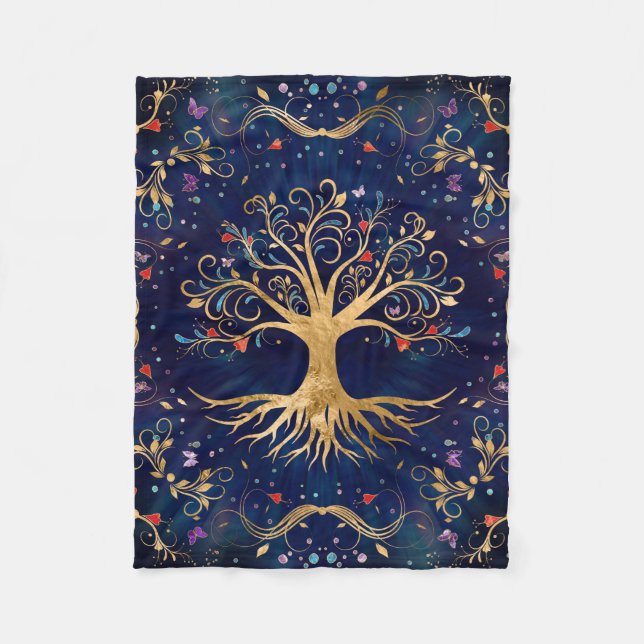 Farbenfroher Baum des Lebens - Yggdrasil Fleecedecke (Vorderseite)