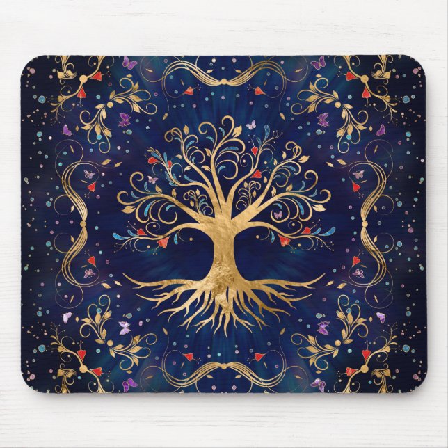 Farbenfroher Baum des Lebens - Yggdrasil Mousepad (Vorne)