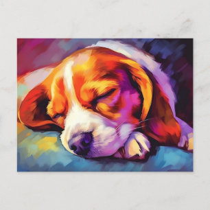 Farbenfroher Beagle Welpe schlafen Postkarte