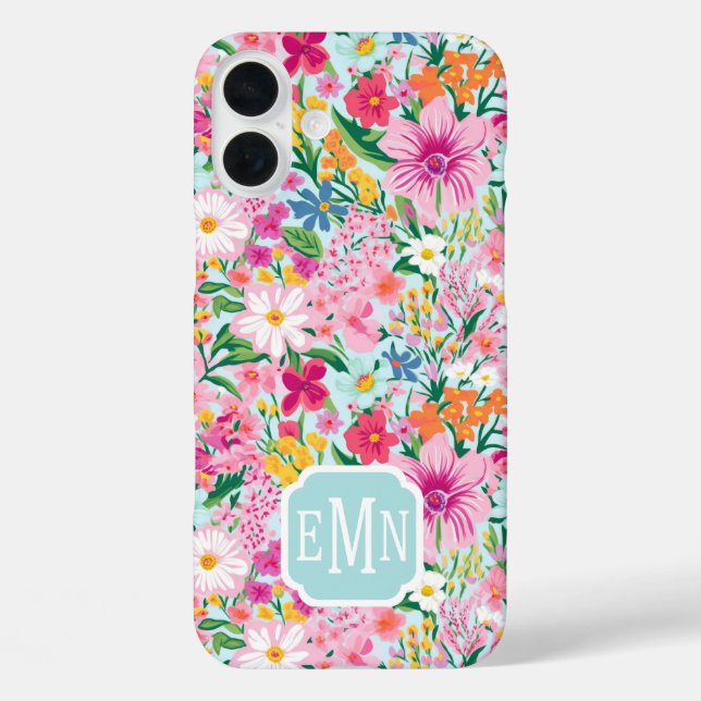 Farbenfroher Blumen-Garten-Monogramm iPhone 16 Plus Hülle (Rückseite)