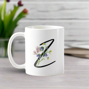 Farbenfroher Blumenbrief "Z" Schwarze Typografie Kaffeetasse