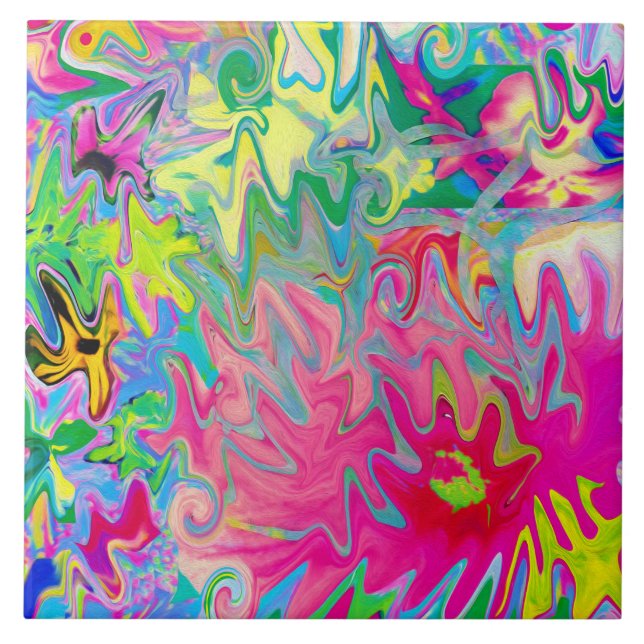 Farbenfroher Blumengarten Abstrakte Collage Fliese (Vorderseite)