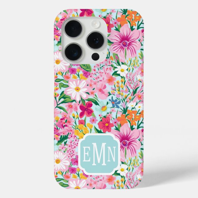 Farbenfroher Blumengarten-Monogramm Case-Mate iPhone Hülle (Rückseite)