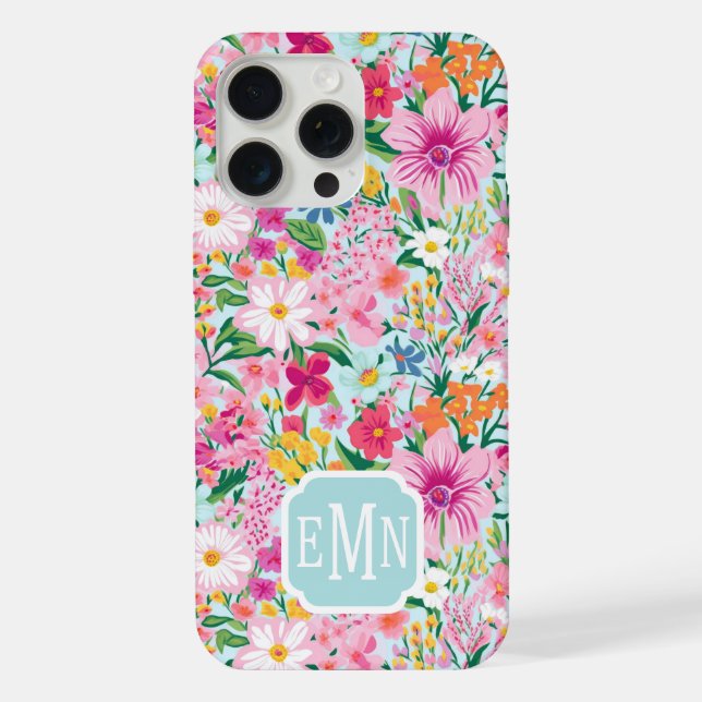 Farbenfroher Blumengarten-Monogramm iPhone 15 Pro Max Hülle (Rückseite)