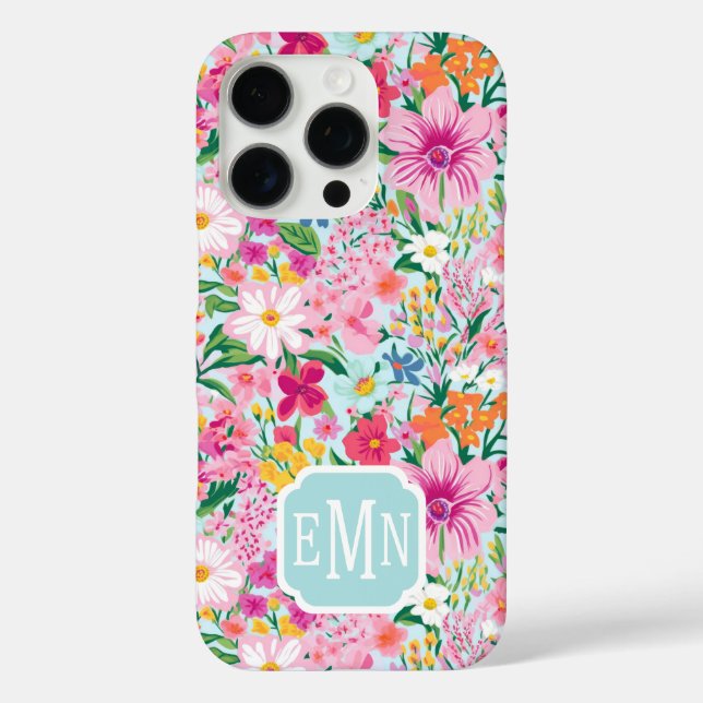 Farbenfroher Blumengarten-Monogramm iPhone 16 Pro Hülle (Rückseite)