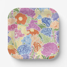 Farbenfroher Blumengarten und Schmetterlinge