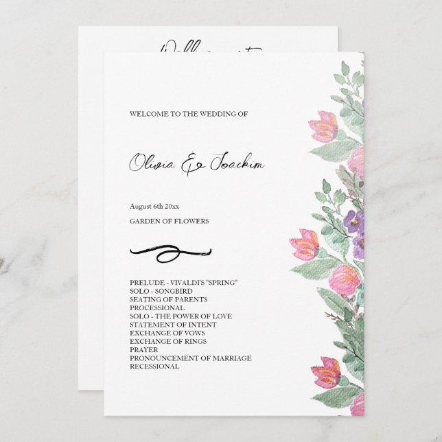 Farbenfroher Blumengarten Wasserfarben Handgemalt Programm (Vorne/Hinten)