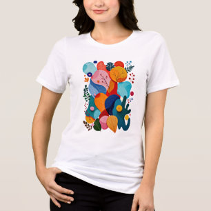 Farbenfroher Boho-Blumen-Abstrakter Filz-Ausschnit Tri-Blend Shirt