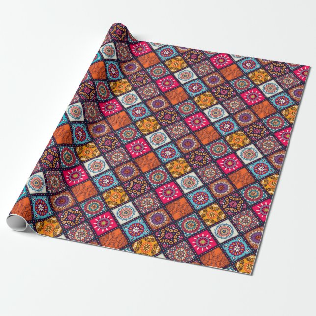 farbenfroher Boho-Stil Geschenkpapier (Ungerollt)