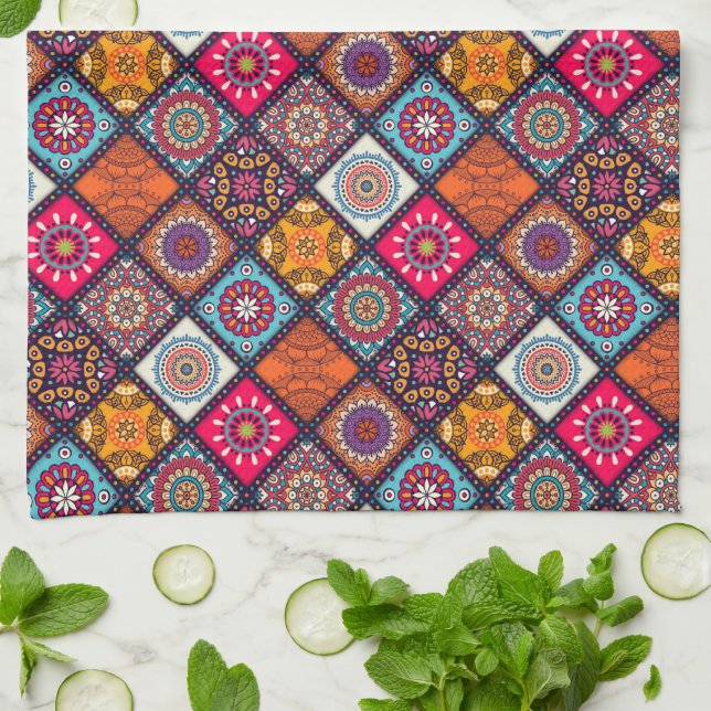 farbenfroher Boho-Stil Geschirrtuch (Gefaltet)