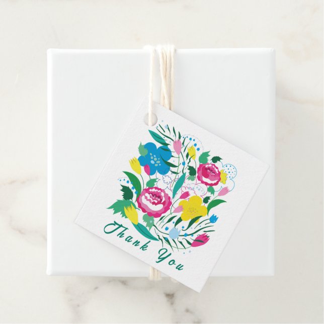 Farbenfroher Bouquet. Geschenkanhänger (Beispiel)