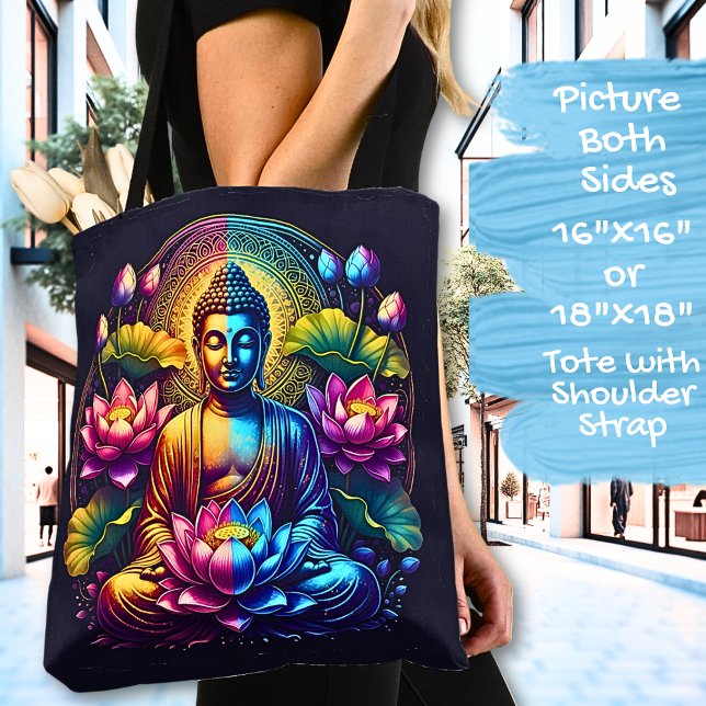 Farbenfroher Buddha mit Lotus-Blume Tasche (Von Creator hochgeladen)