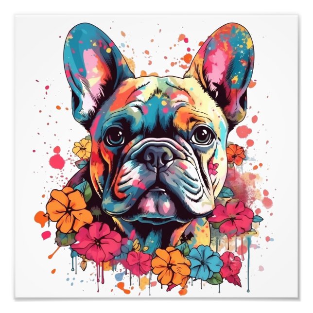 Farbenfroher Bulldogge mit Blume Fotodruck (Vorne)