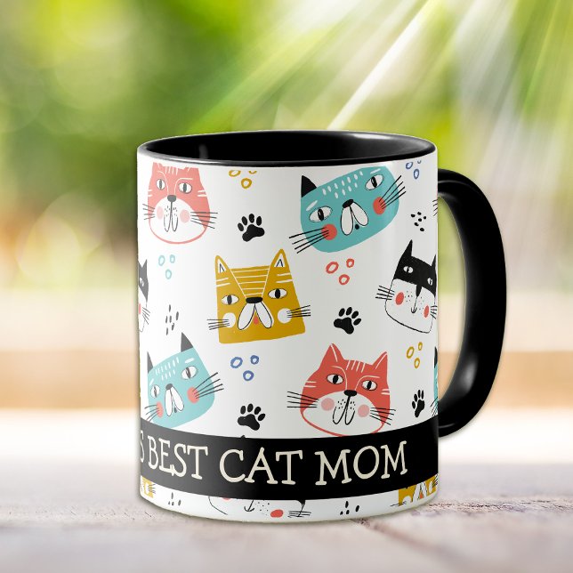 Farbenfroher Cartoon Cat Faces Beste Mama Tasse (Von Creator hochgeladen)