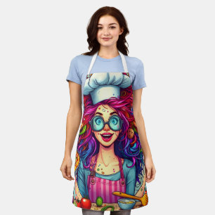 Farbenfroher Cartoon Girl Koch Kochen Küche Schürze