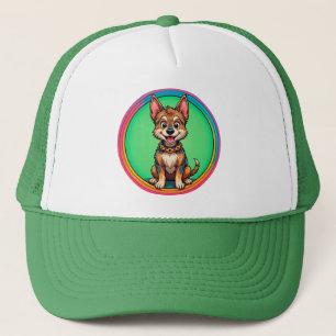 Farbenfroher Cartoon Glücklicher Hund Truckerkappe