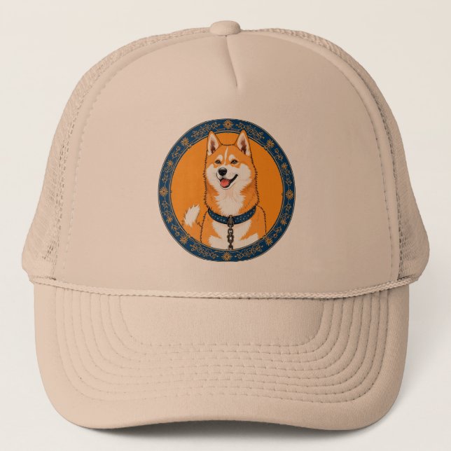 Farbenfroher Cartoon Happy Dog Truckerkappe (Vorderseite)