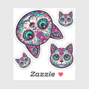 Farbenfroher Cat Sugar Skull Aufkleber