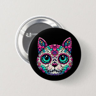 Farbenfroher Cat Sugar Skull Button