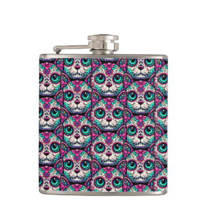 Farbenfroher Cat Sugar Skull Flachmann