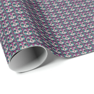 Farbenfroher Cat Sugar Skull Geschenkpapier