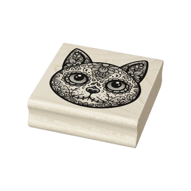 Farbenfroher Cat Sugar Skull Gummistempel (Stempel)