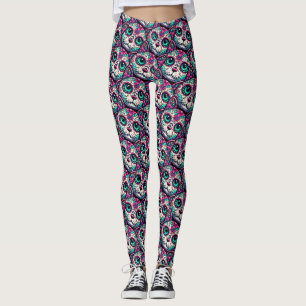 Farbenfroher Cat Sugar Skull Leggings