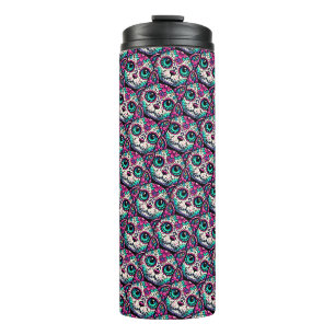 Farbenfroher Cat Sugar Skull Thermosbecher