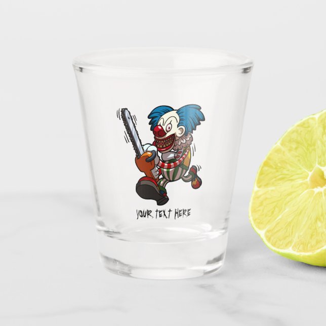 Farbenfroher Chainsaw Clown Halloween Horror Carto Schnapsglas (Vorderseite)