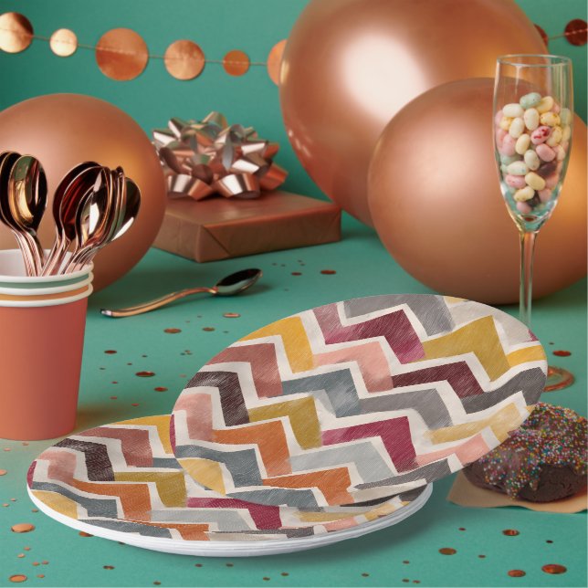 Farbenfroher Chevron Pappteller (Multi)
