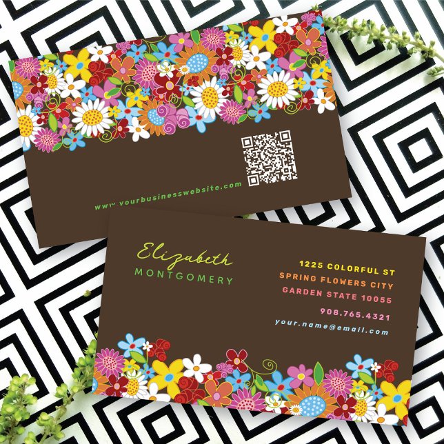 Farbenfroher Chic Fun Whimsischer Frühling Blumeng Visitenkarte (Colorful Chic Fun Whimsical Spring Flowers Garden Business / Profile Card @ fat_fa_tin)