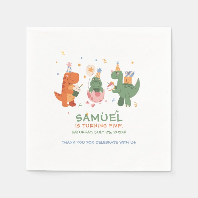 Farbenfroher Childish Dinosaurier-Kindergeburtstag Serviette (Vorderseite)