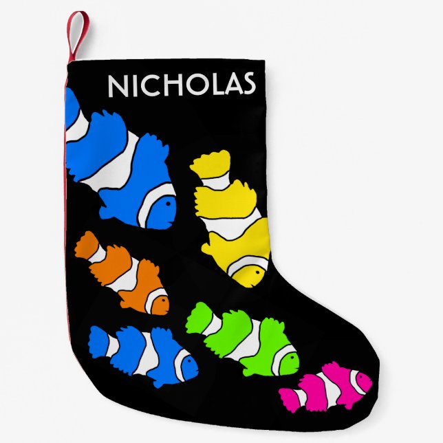 Farbenfroher Clownfisch Schwarzer Weihnachtsgebäck Kleiner Weihnachtsstrumpf (Vorderseite)