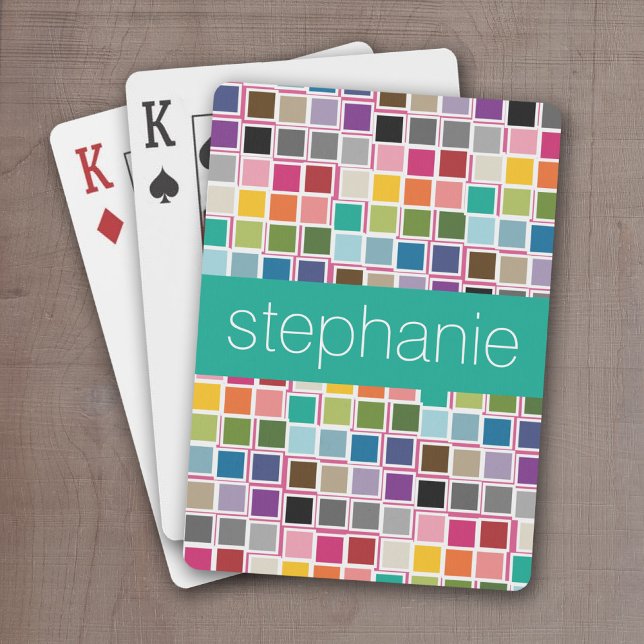 Farbenfroher Confetti Pink Lime Green Individuelle Spielkarten (Personalize this set of playing cards with a monogram and funky confetti patterns)