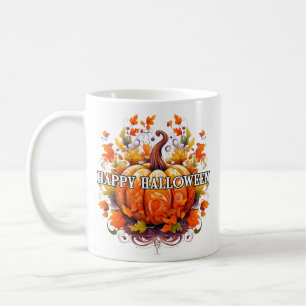 Farbenfroher Dekorativer Herbst Halloween Kürbis Kaffeetasse