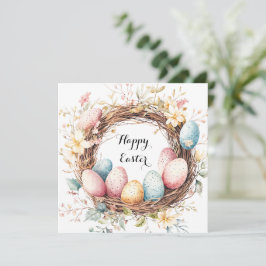 Farbenfroher dekorativer Kranz Ostereier mit Flo Einladung