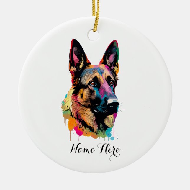 Farbenfroher Deutscher Schäferhund Keramik Ornament (Vorne)