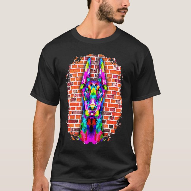 Farbenfroher Dobermann Pop Bricks Dobermann Welpe T-Shirt (Vorderseite)