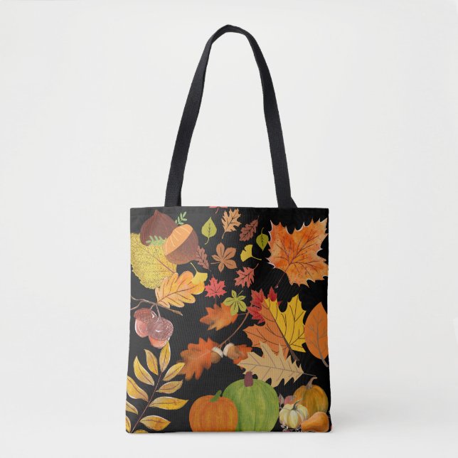 Farbenfroher dunkler Herbst hinterlässt botanische Tasche (Vorderseite)