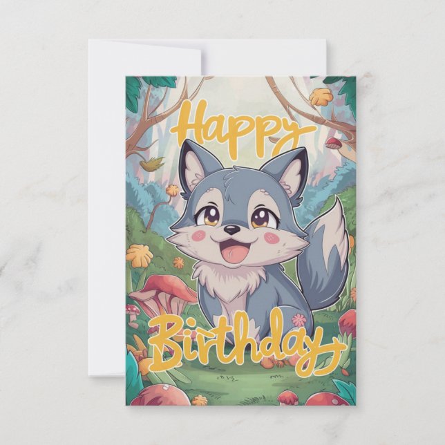 Farbenfroher Editierbarer Wolf Digital Geburtstag Karte (Vorderseite)
