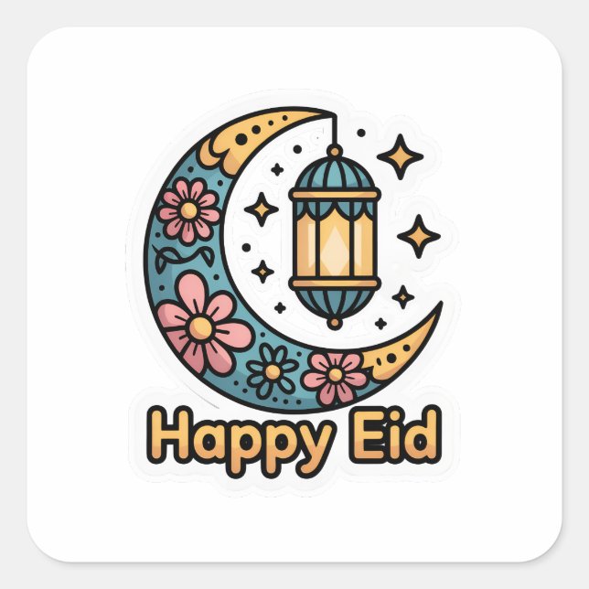 Farbenfroher Eid Mubarak Halbmond Aufkleber (Vorderseite)